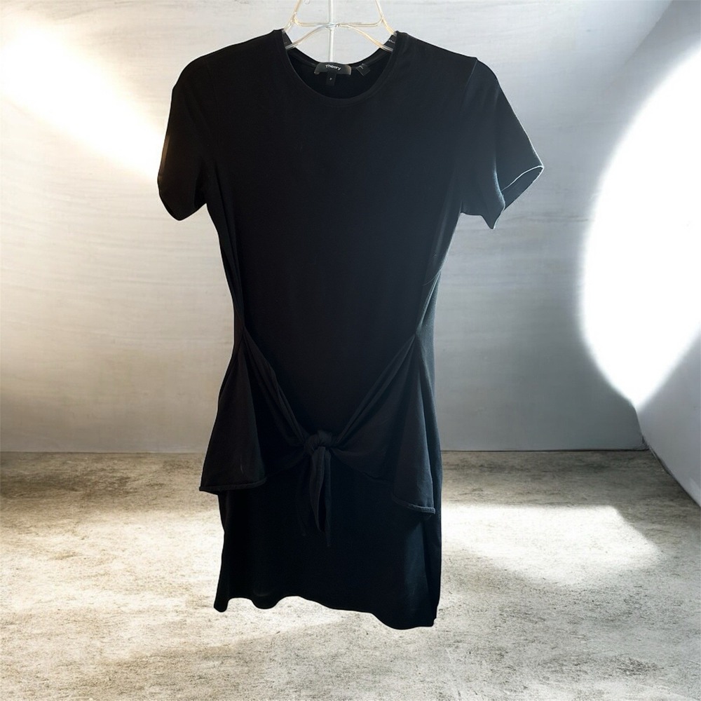 Theory Black Mini Dress with Short Sleeves and Twist Front Tie Size P (0-2)